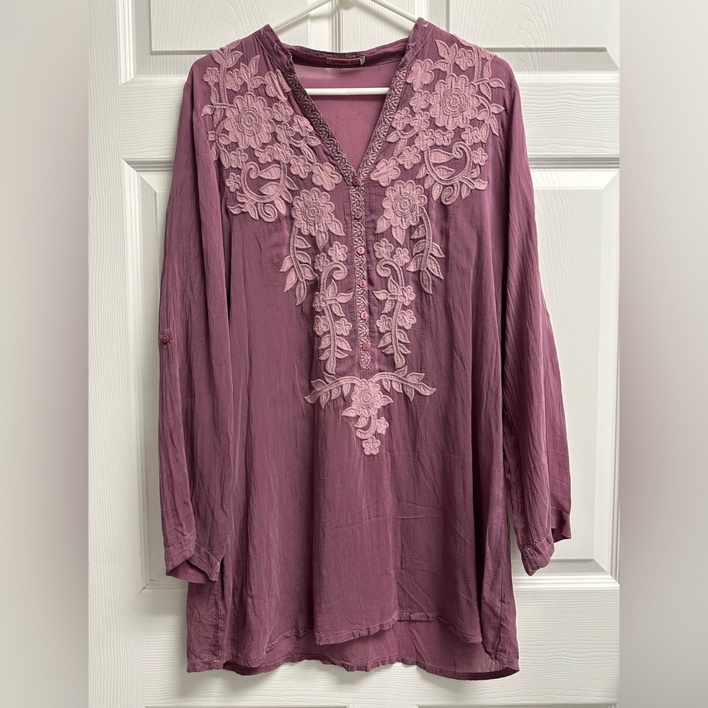 Johnny Was Purple Embroidered Tunic - Picture 2 of 5